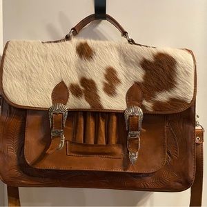 Leather tooled cowhide briefcase